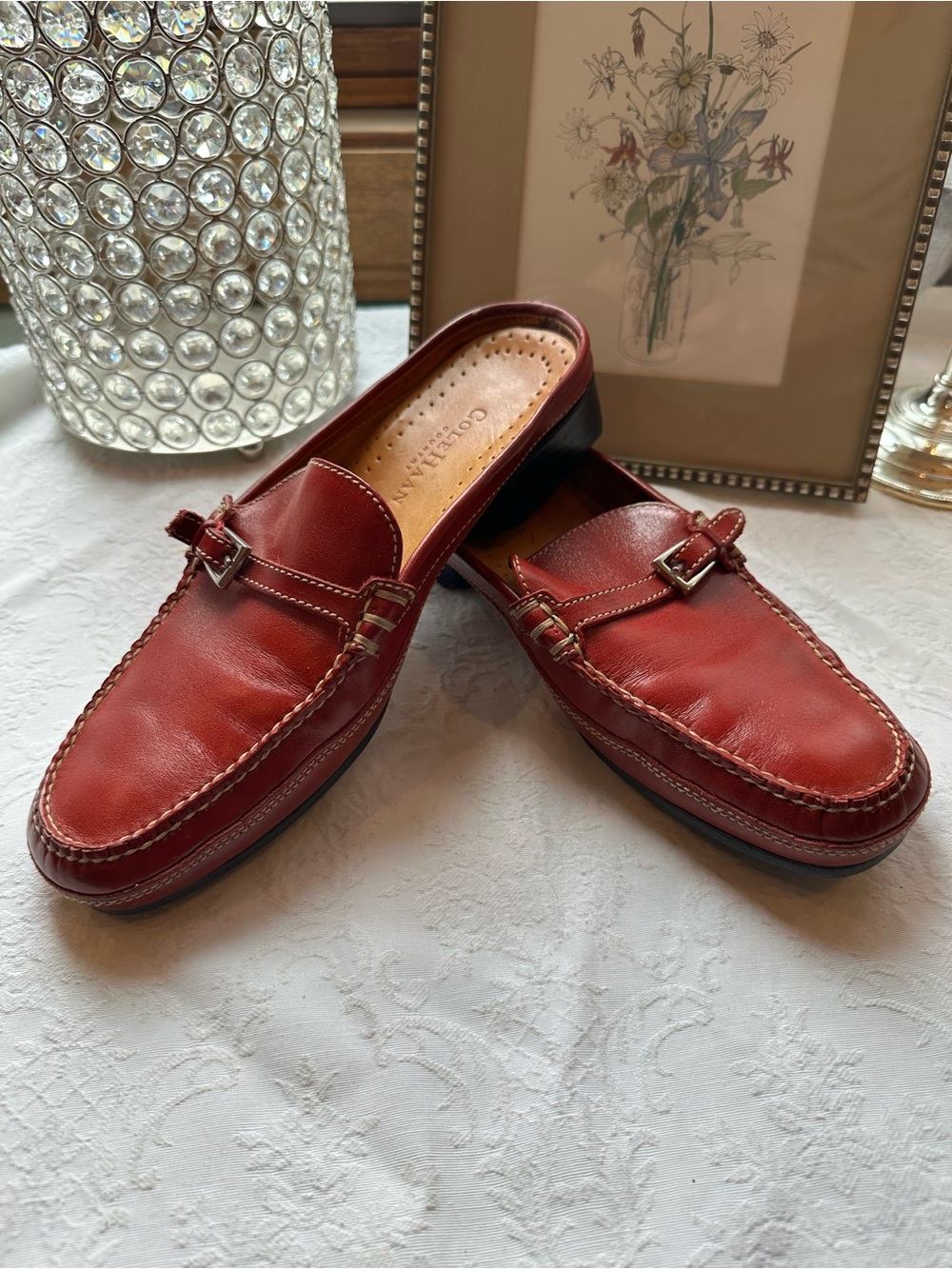 Cole Haan Red Leather Loafers Slip-On Mules Driving Shoes